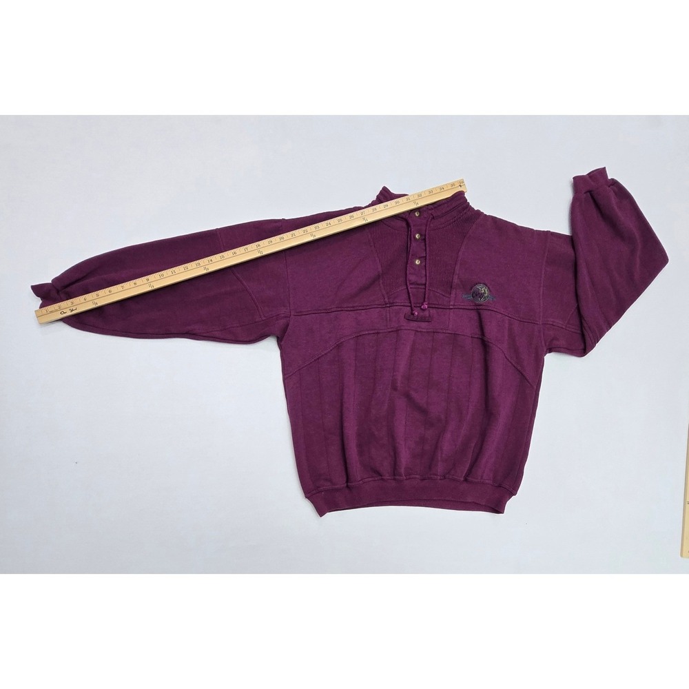Vintage Todays News Purple Mock Neck Button Pullover Sweatshirt Mens Large - Picture 10 of 11